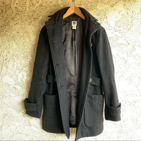 GAP Wool Button Up Pea Coat with Removable Hood - Picture 3 of 5
